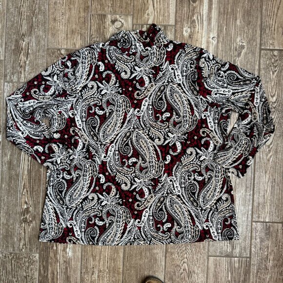 Susan‎ Graver Womens Tunic Top 2X Liquid Knit Mock Neck Smocked Sleeve Paisley - Picture 3 of 5